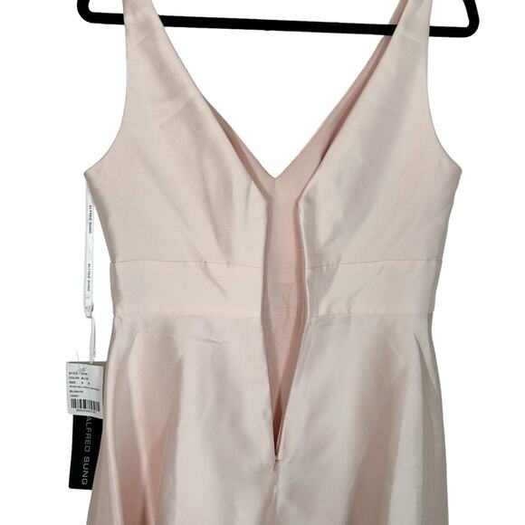 ALFRED SUNG High Low Satin Twill V Neck Dress in Blush - Picture 4 of 8